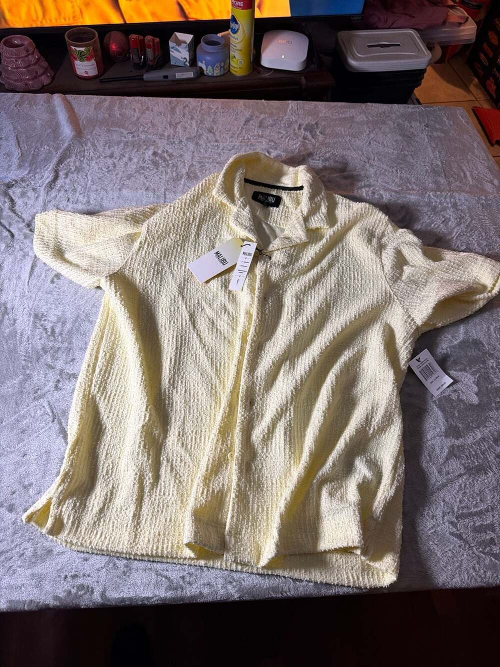 Malibu by Drill Clothing Co. Pale Yellow Textured Short Sleeve Camp Shirt
